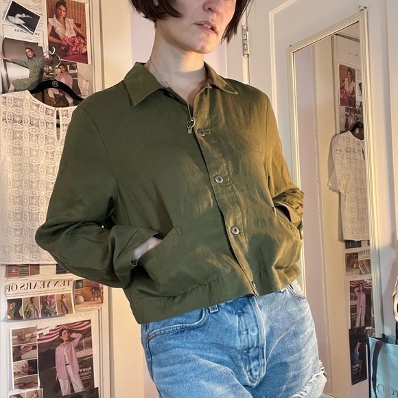 Eileen Fisher Button Front Shirt Crop Green Size SP - Picture 10 of 10